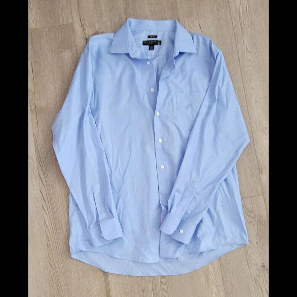 Pronto Uomo Men's Dress Shirt Sz 17 1/2 Tall Blue Non-Iron Slim Fit Button Up